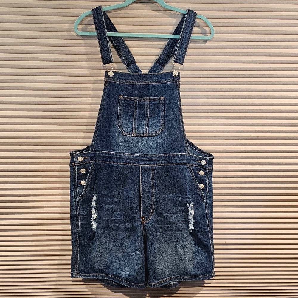 Judy Blue Womens Distressed Denim Shortalls Dark Wash JB8531 Large
